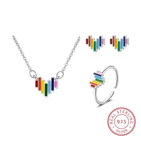 Conjunto de Collar Aretes & Anillo Modelo Arcoíris