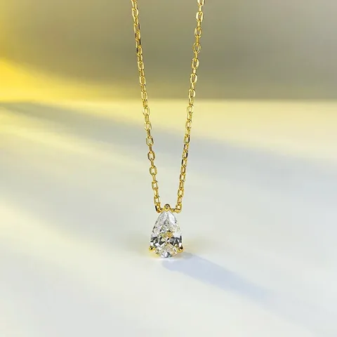 Collar de Mujer Bañado en Oro con Gema Gota de Zircon