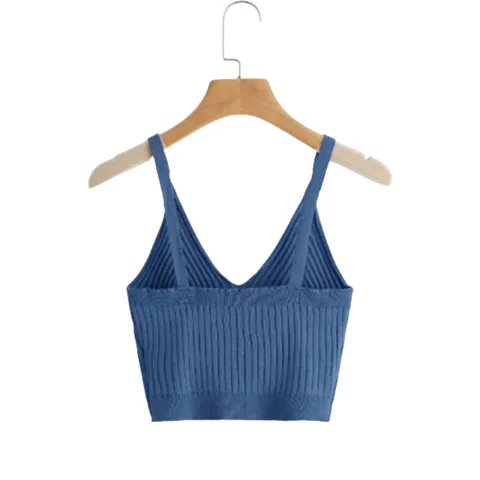 Polo Top de Tirantes de Hilo Tejido Canalé Azul