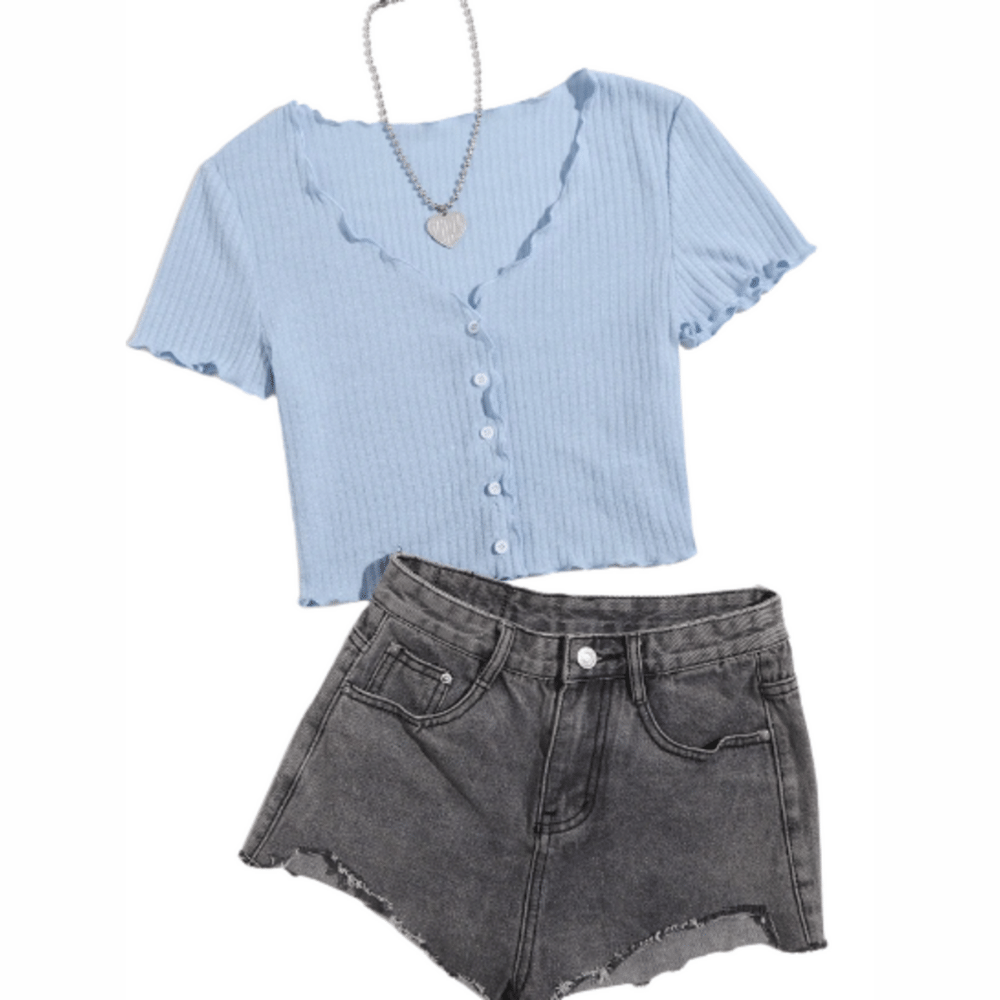 Polo Crop Tejido con Botón Delantero