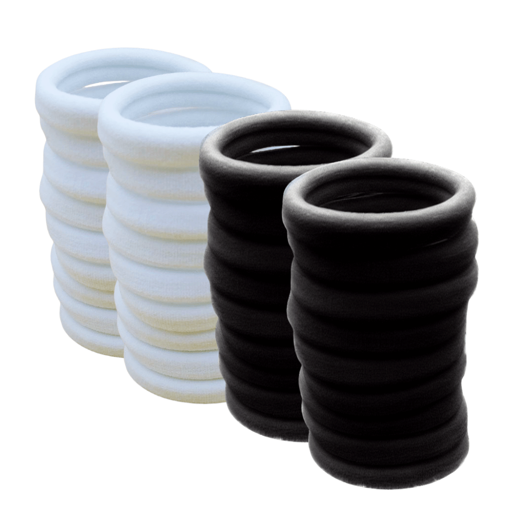 Pack x 72 Ligas resistentes para el Cabello Negro con Blanco