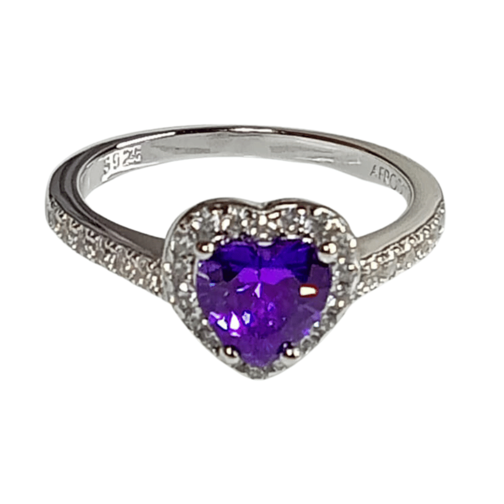 Anillo de Compromiso de Plata Bañado en Oro Blanco Modelo 614 Amatista