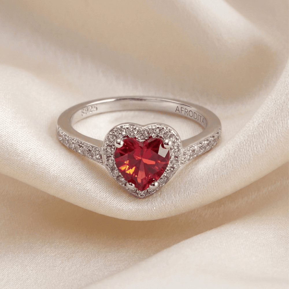 Anillo de Compromiso Afrodita 614 Rubí Plata Maciza Bañado en Oro