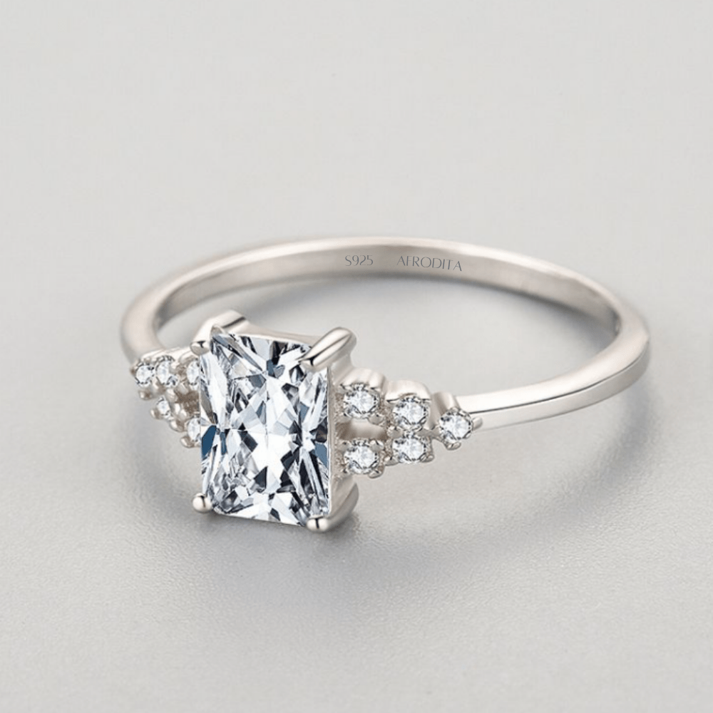 Anillo de Promesa Compromiso Afrodita 380 Plata Bañado en Oro Blanco