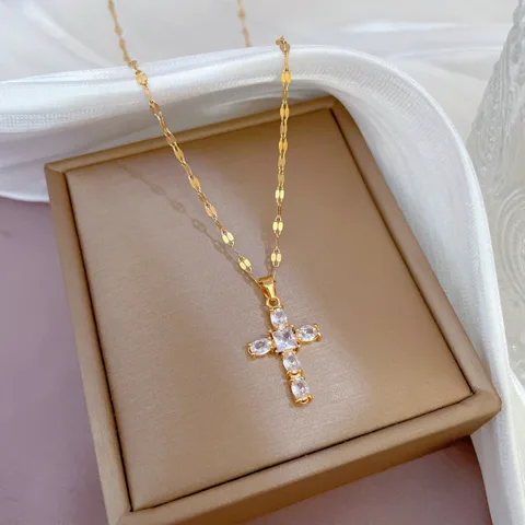 Collar de Cruz para Mujer Bañado en Oro