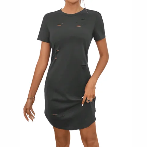 Vestido Camisero Desgarro Unicolor